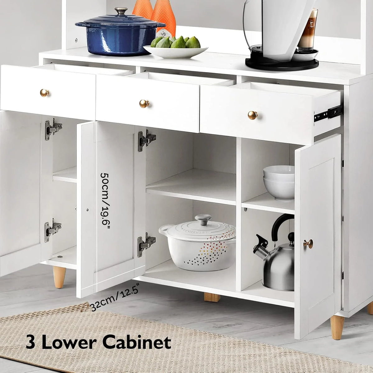 VOWNER Szafka kuchenna/kredens, 100L x 38W x 181H cm, Regał do przechowywania, 5 Drzwi i 5 Regulowanych Półek, Biały