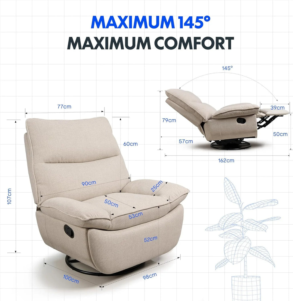 FLEXISPOT XC6 Fotel Relaxacyjny, Obrotowa Kanapa z Funkcją Bujania, Fotel TV z Regulowanym Oparciem, Rozkładany Fotel do Sypialni, Salonu i Kina Domowego (Beżowy)
