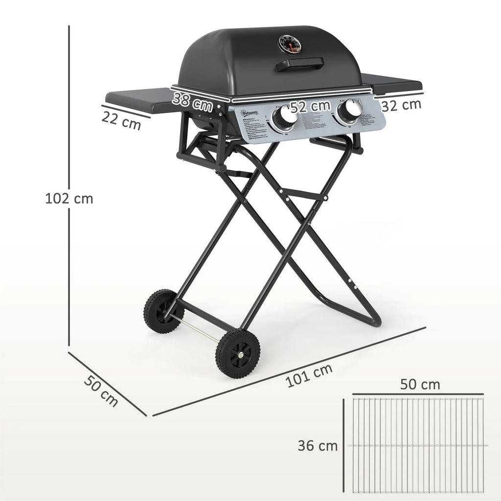Grill gazowy ze stali nierdzewnej ABS Outsunny - 101x50x102 cm. Czarny