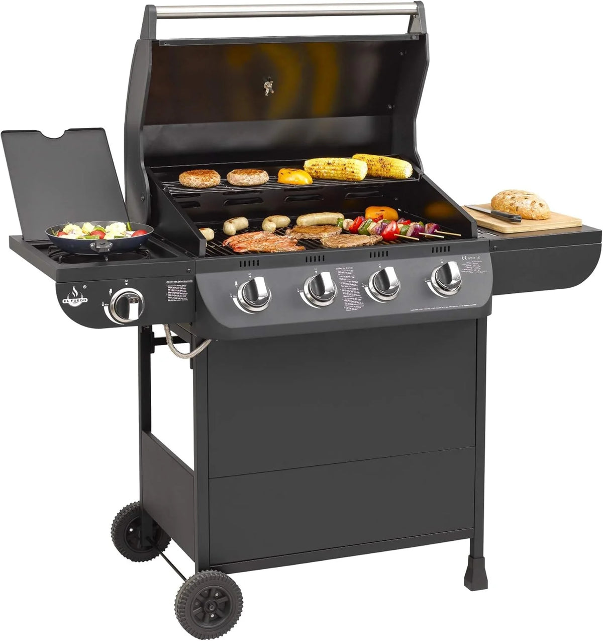 Grill gazowy „COLUMBUS” 4 + 1 palnik El Fuego® BBQ grill na kółkach, grill gazowy Barbecue AY 563