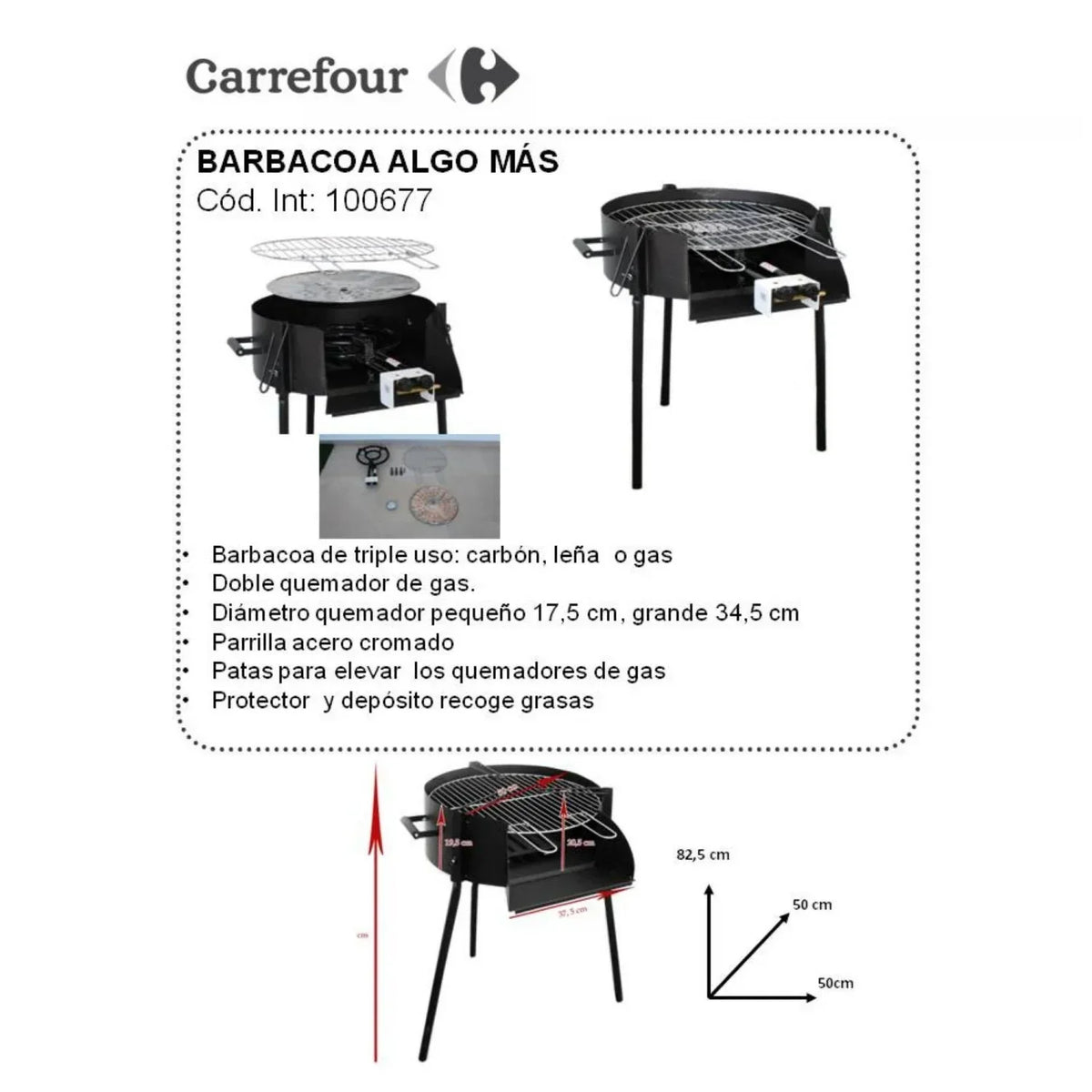 Grill Trzyfunkcyjny Gazowy Barbacoa Algo Más 50 cm z 2 Palnikami
