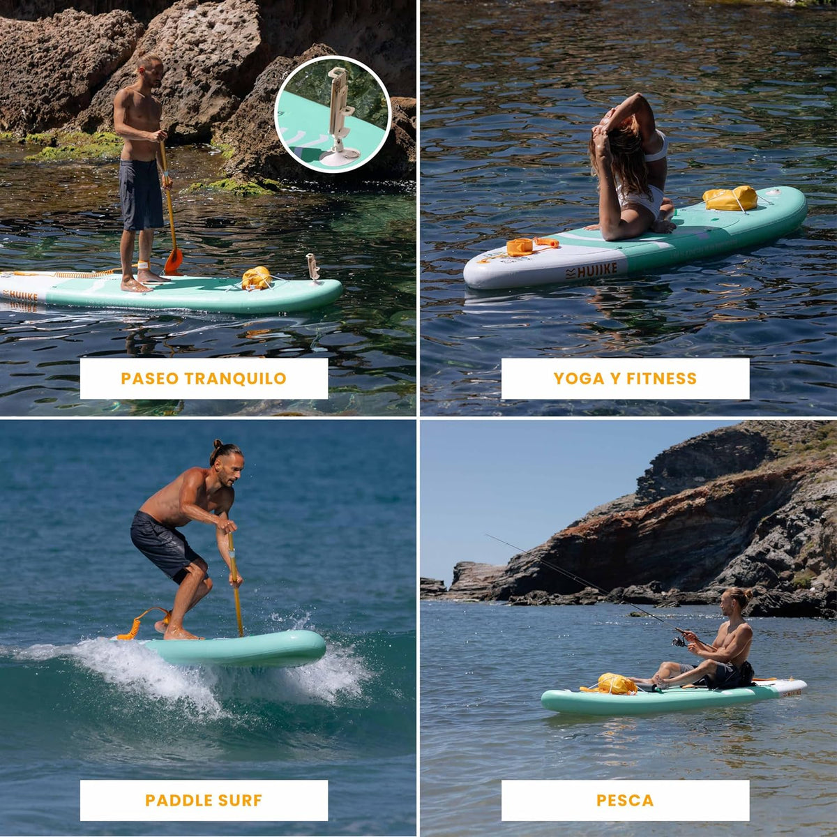 HUIIKE Deska SUP Pompowana z Akcesoriami, Wiosło, Stateczniki, Pompka. Duża Stabilność i Wytrzymałość. 305 x 84 x 15 cm, Udźwig do 130 kg
