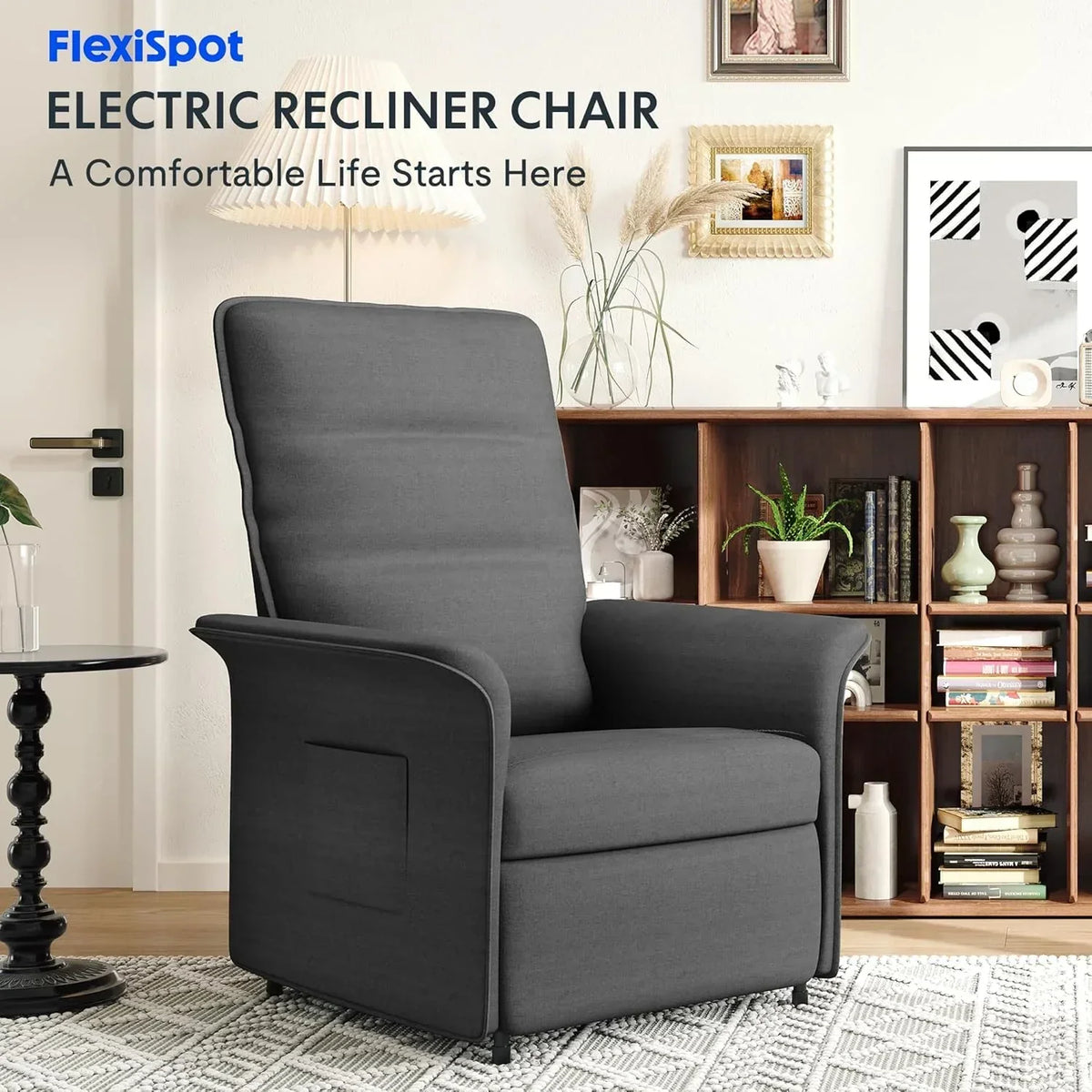 FLEXISPOT Elektryczny Fotel Relaksacyjny z Regulowanym Oparciem, Odchylany od 105° do 155°, Fotel Rozkładany, Ergonomiczna Sofa Relaksacyjna do Sypialni, Salonu i Kina Domowego (Ciemnoszary)