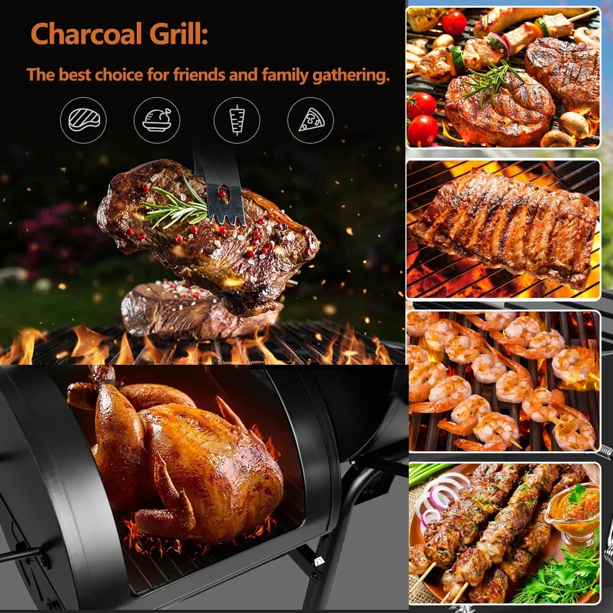 2026 Grill węglowy Vebreda do użytku zewnętrznego – Grill, wędzarnia i rożen na taras i do ogrodu