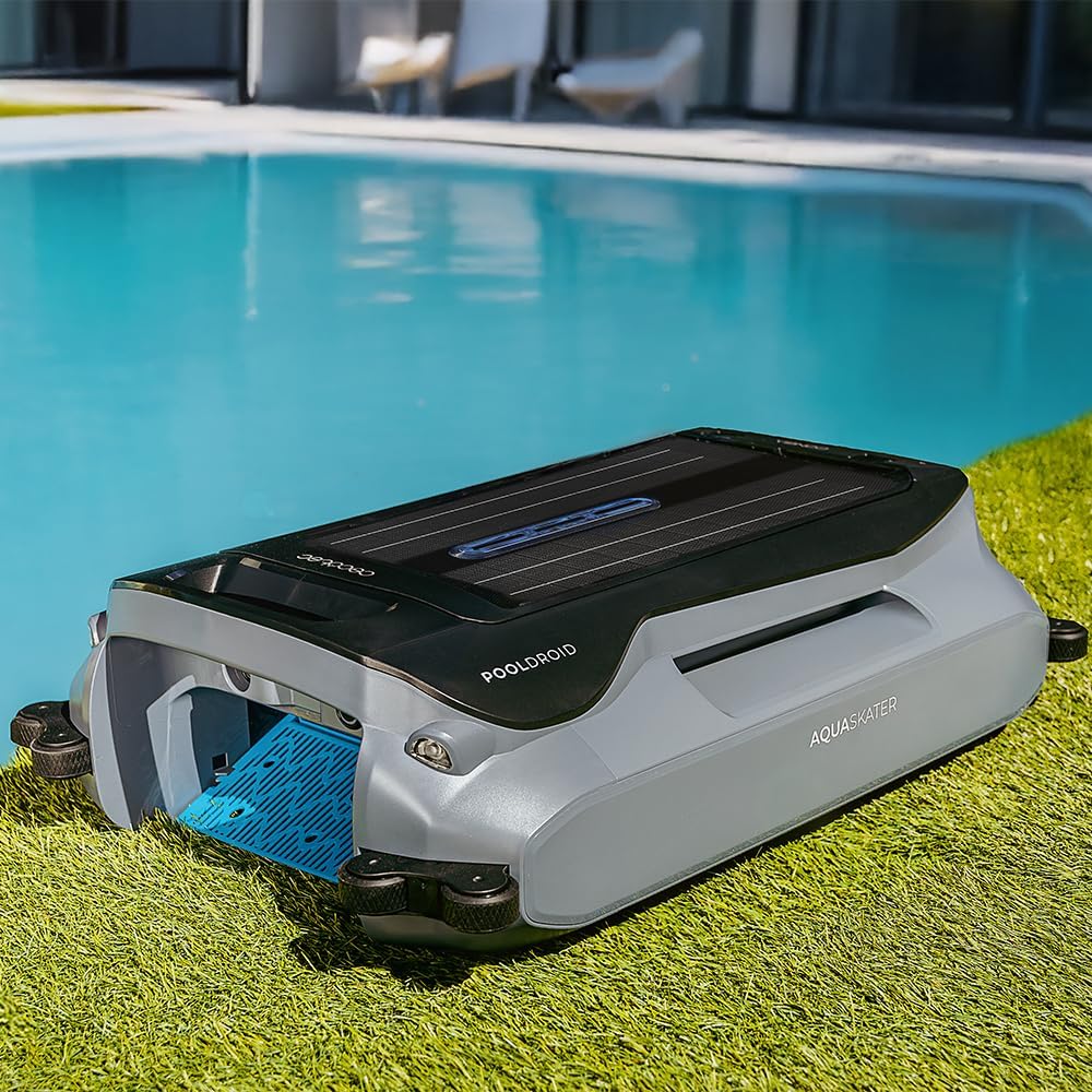 Robot do czyszczenia basenów Cecotec do powierzchni i linii wodnej Conga Pooldroid AquaSkater. Ładowanie słoneczne, 16h pracy, kosz 4,5L i filtr 187,5μm, nawigacja ultradźwiękowa
