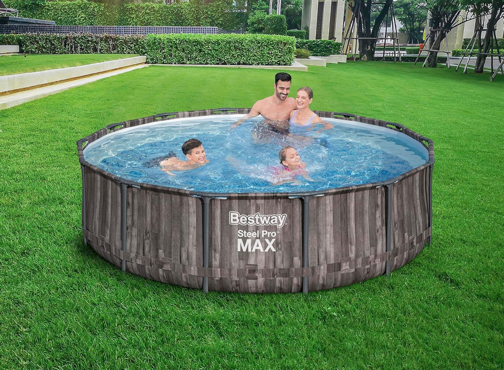 Bestway Steel Pro MAX Frame - Okrągły basen (366 x 100 cm, z pompą filtrującą, efekt drewna)
