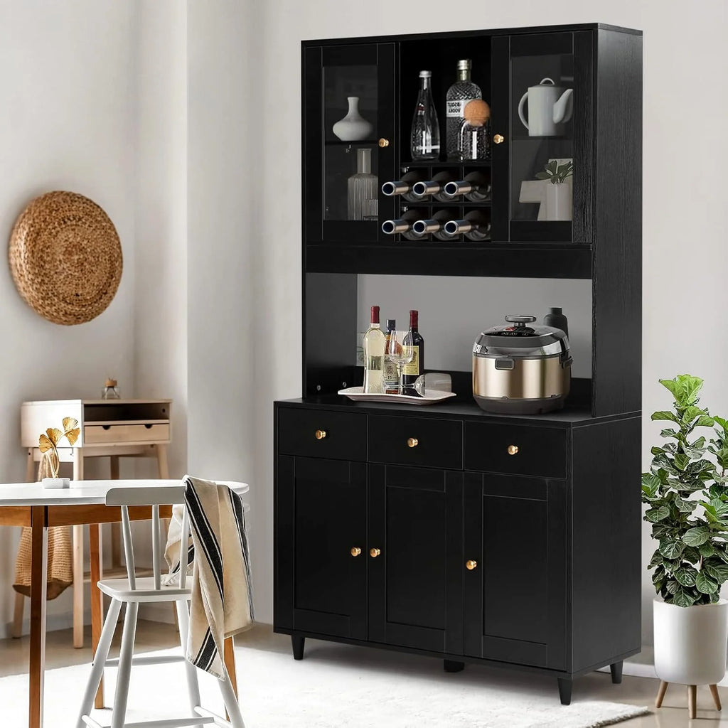 VOWNER Szafka kuchenna/kredens, 100L x 38W x 181H cm, Regał do przechowywania, 5 Drzwi i 5 Regulowanych Półek, Biały