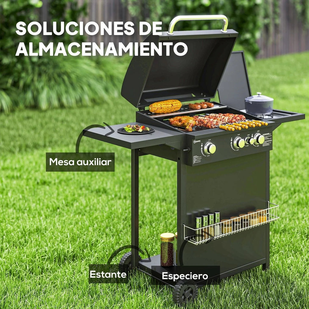 Gazowy grill ze stali nierdzewnej ABS 123x57x98 cm - Outsunny. Czarny