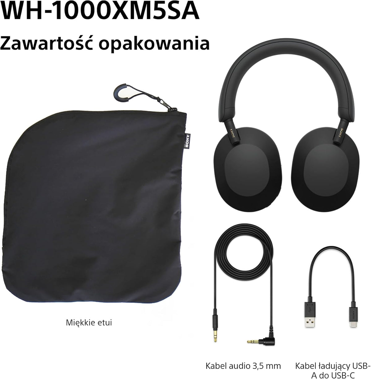 Sony WH-1000XM5 ANC Bezprzewodowe Słuchawki Nauszne z Redukcją Hałasu, Bluetooth, Clear Call Quality, Hi-Res, Do 30H Baterii, Szybkie Ładowanie, Alexa i Google Assistant, IOS i Android - Czarne