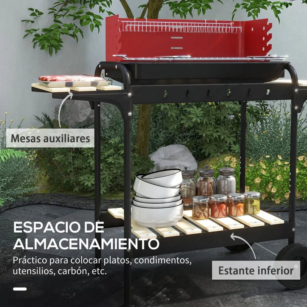 Grill Węglowy Outsunny Metal Sosna, 103x47x95 Cm, Czerwono-Czarny