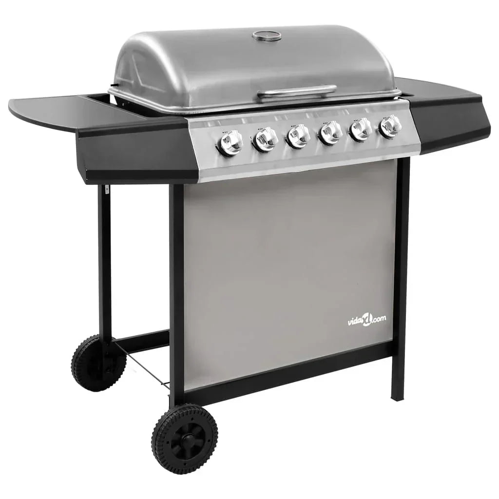 Grill Gazowy 6-Palnikowy Czarno-Srebrny Vidaxl