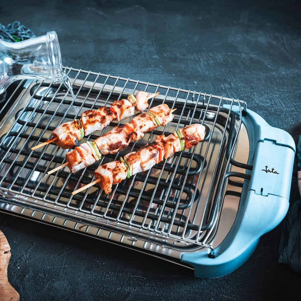Elektryczny grill Jata Bq5101am. Zdrowe gotowanie bez dymu i zapachów. Ruszt z 2 poziomami wysokości. Wyprodukowano w Hiszpanii
