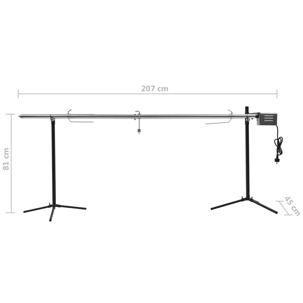 Grill obrotowy do barbecue, automatyczny, ze stali nierdzewnej, 207x45x81 cm, Vidaxl