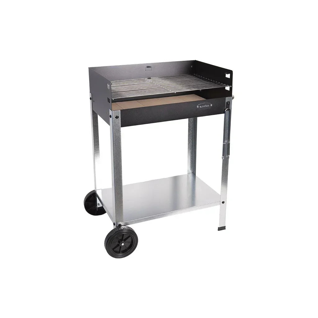 Cofan Grill Węglowy Na Kółkach | Regulowany Ruszt | Z Ogniotrwałą Cegłą I Bocznym Uchwytem | Łatwy Transport | Duża Powierzchnia Grillowania | Wymiary: 56,7 X 36 X 83 Cm