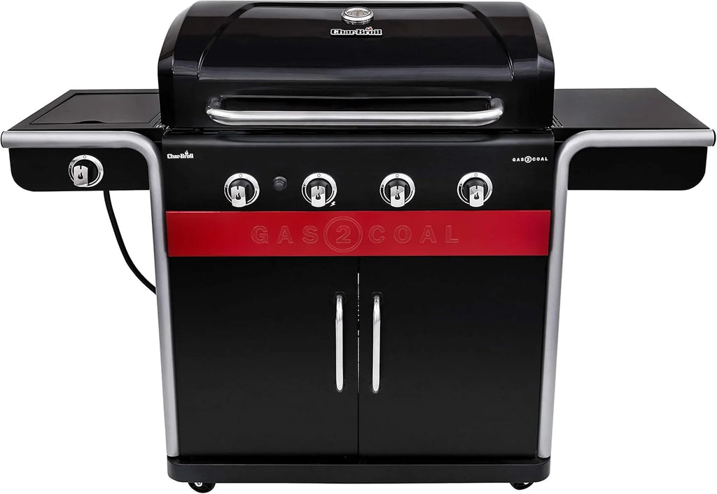 Gas2Coal® Grill hybrydowy: trzy palnikowy grill gazowy i węglowy, czarny.