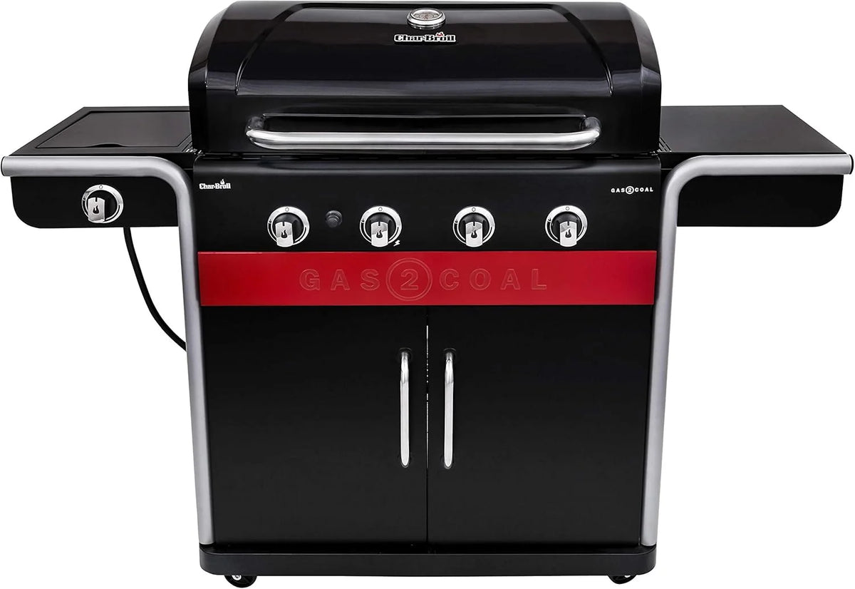 Gas2Coal® Grill hybrydowy: trzy palnikowy grill gazowy i węglowy, czarny.