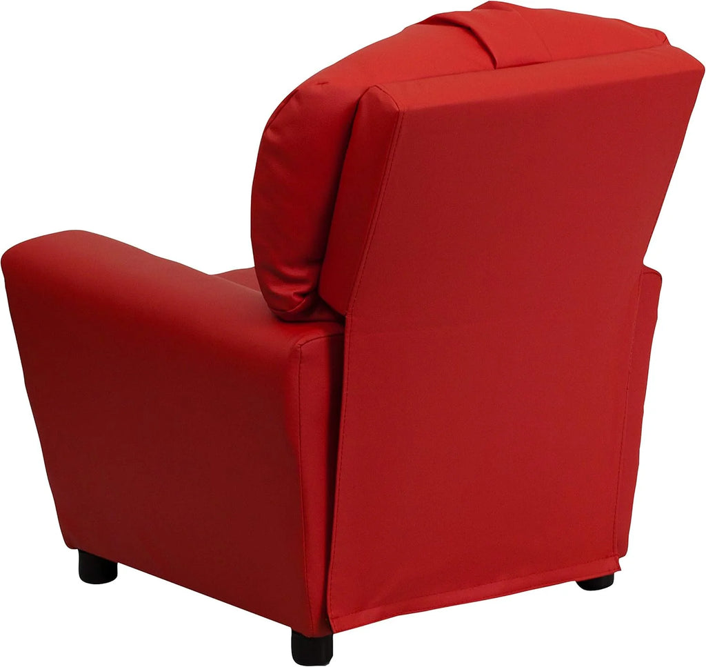 Flash Furniture Contemporary Kids Recliner with Cup Holder, Wood, Beige Vinyl, 26" x 21" x 21"