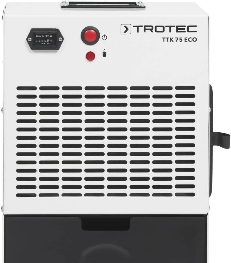 TROTEC Osuszacz powietrza przemysłowy TTK 75 ECO, osuszacz budowlany, osuszanie pomieszczeń o powierzchni do 90 m² i kubaturze 230 m³, wydajność osuszania 21 l/dobę, pojemność zbiornika 4 l, filtr powietrza