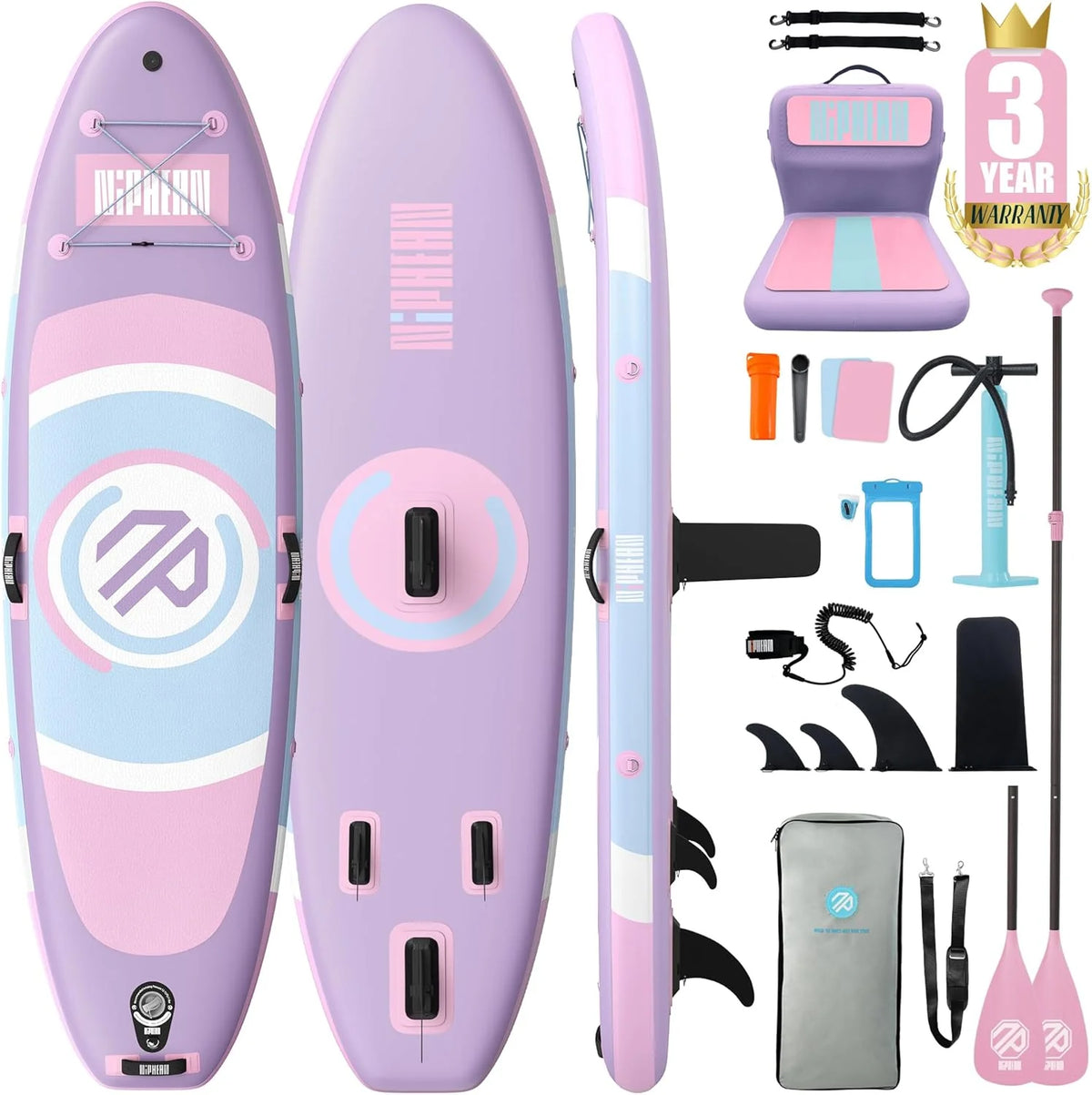 Niphean Pompowana deska SUP, deska do paddleboardingu 305 cm ze statecznikami dla początkujących i wytrzymałymi akcesoriami, deska SUP dla dorosłych, wszechstronna deska do Stand Up Paddle i jogi