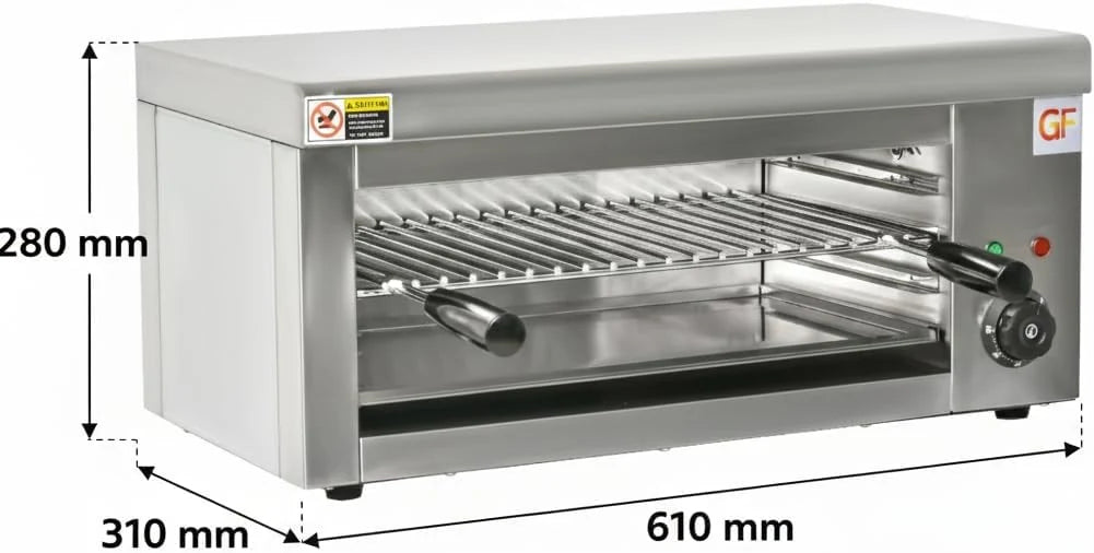 Profesjonalny Opiekacz Elektryczny Salamander 2000 W – Stal Nierdzewna 18/10 – Timer 30 min – 50-300 °C – Zastosowanie Przemysłowe HoReCa