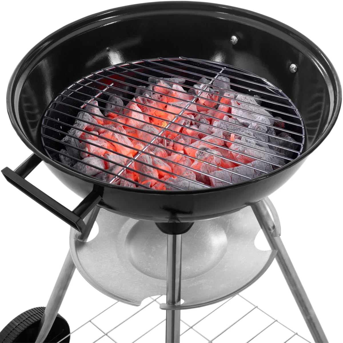Primematik - Okrągły grill węglowy 41x70 cm z pokrywką i kółkami BBQ Grill do ogrodu i na kemping Kh51000